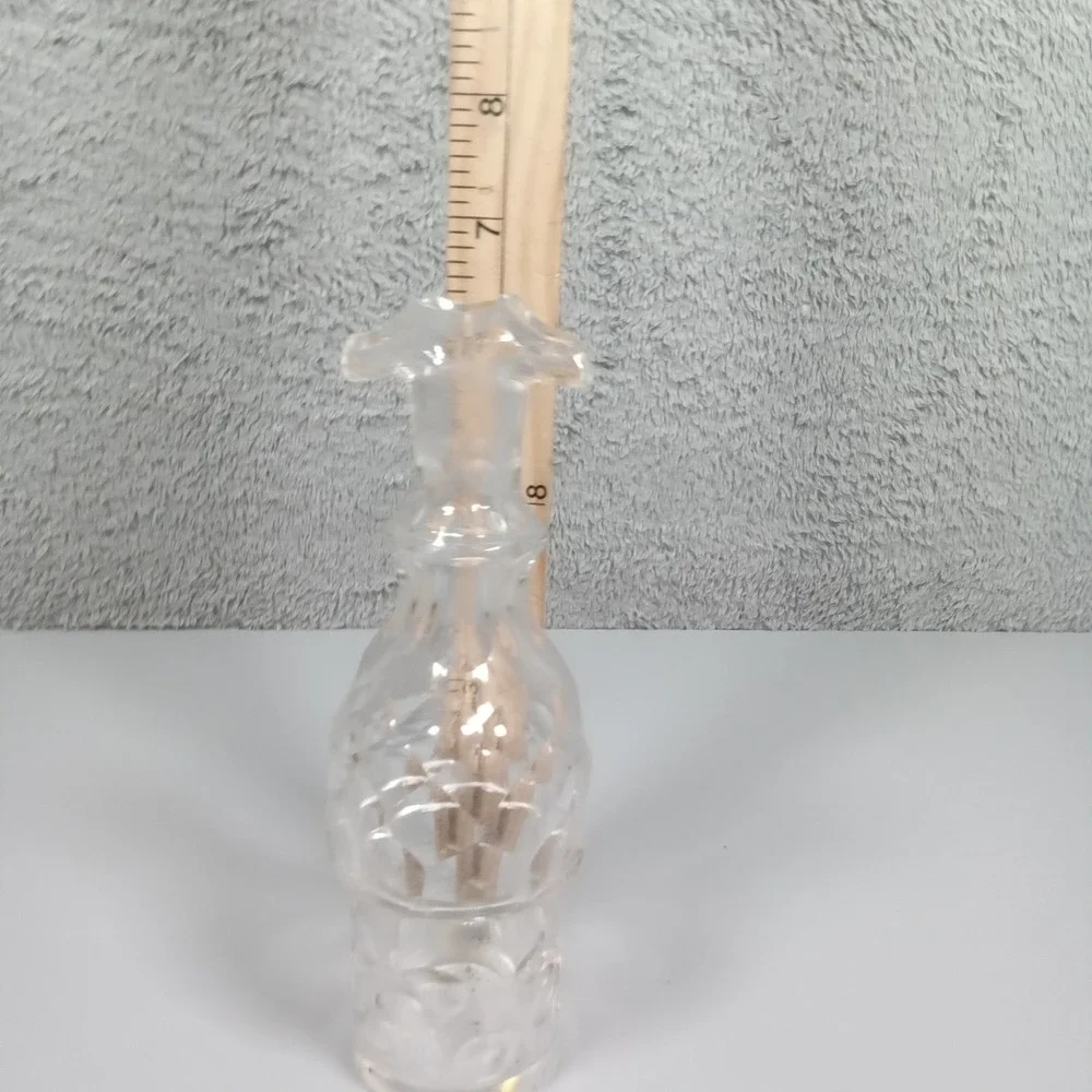 Vintage Clear Pressed Glass Decanter with Stopper Diamond Cut Pattern 7 inch